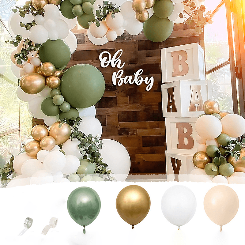 Guirlande de ballons verts et dorés pour fête, anniversaire, mariage