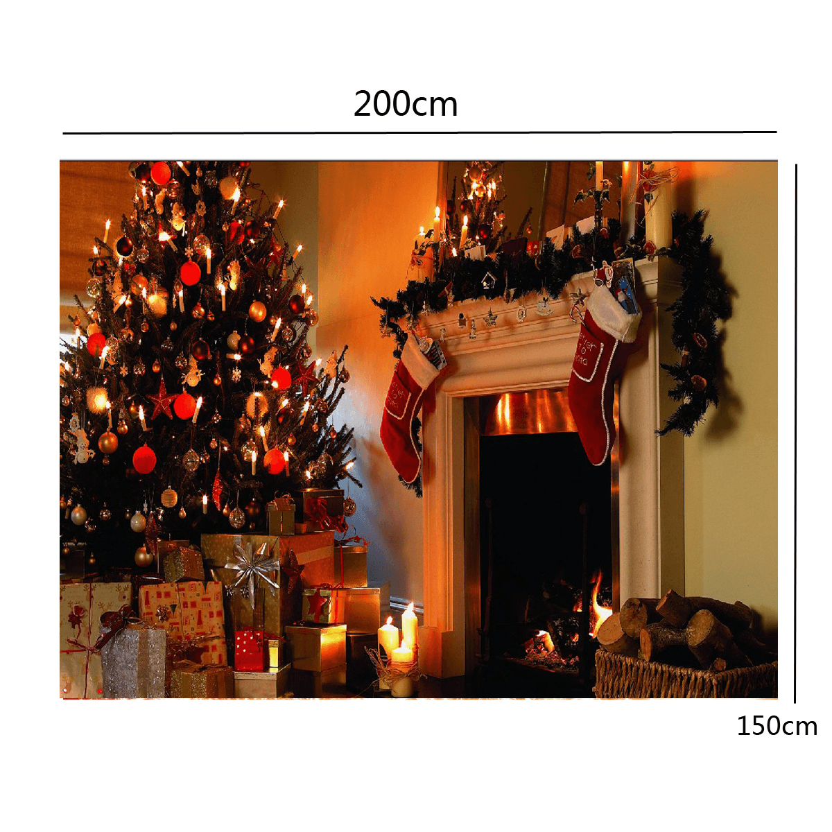 1,5 * 2M Cheminée Noël Photographie Fond Tissu Toiles De Fond Décoration Jouets