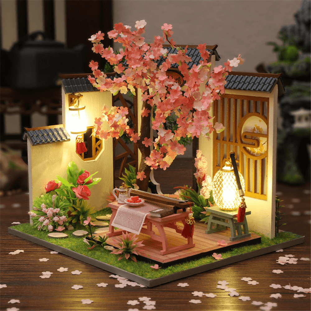 Maison de poupée en bois de style chinois rétro créatif à faire soi-même, modèle architectural miniature, paysage, maison, cadeaux créatifs avec housse anti-poussière et meubles