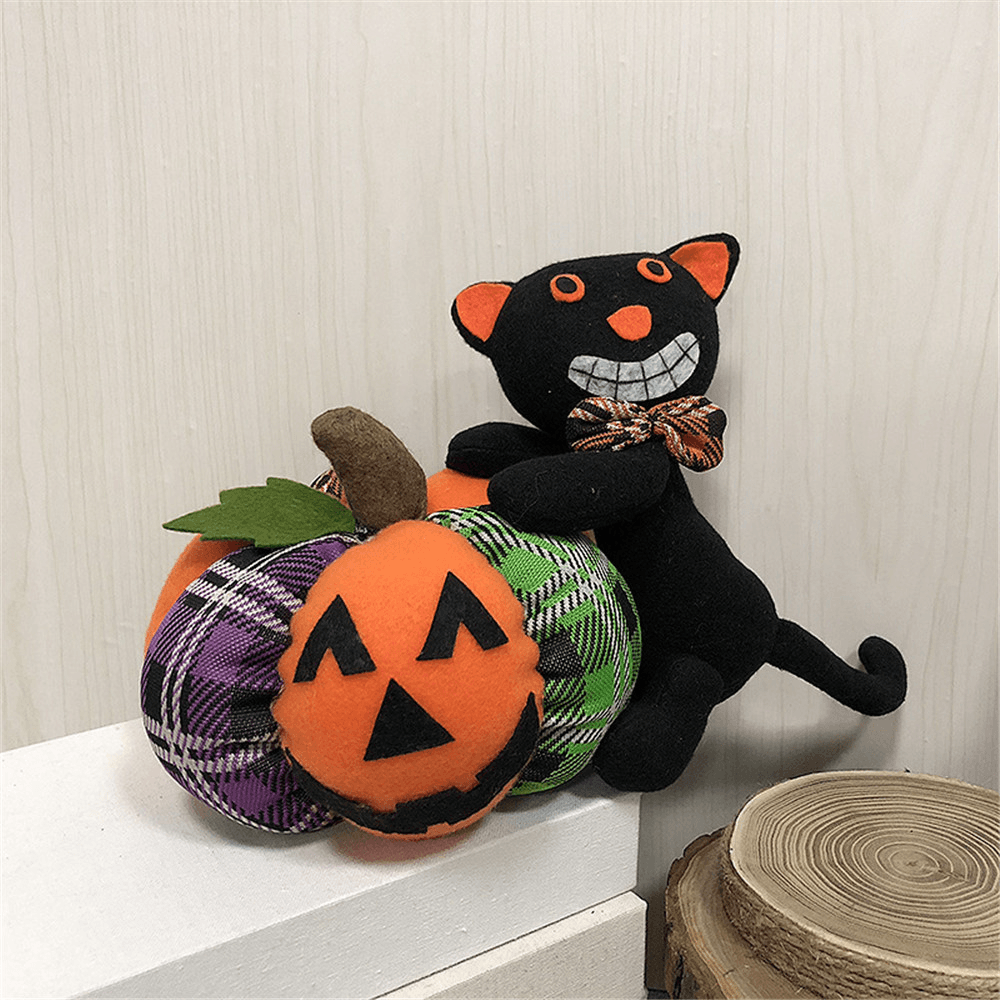 Muñeco de peluche de Halloween de 30 cm, calabaza, fantasma, gato negro, muñeco de fiesta de dibujos animados