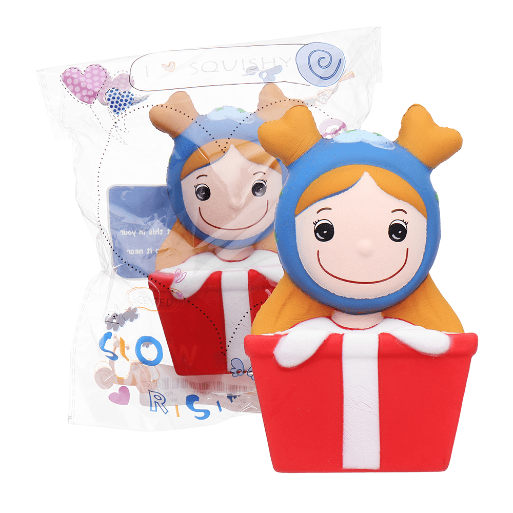 Christmas Elk Girl Squishy 14*7CM Slow Rising Soft Toy Gift Collection with Packaging