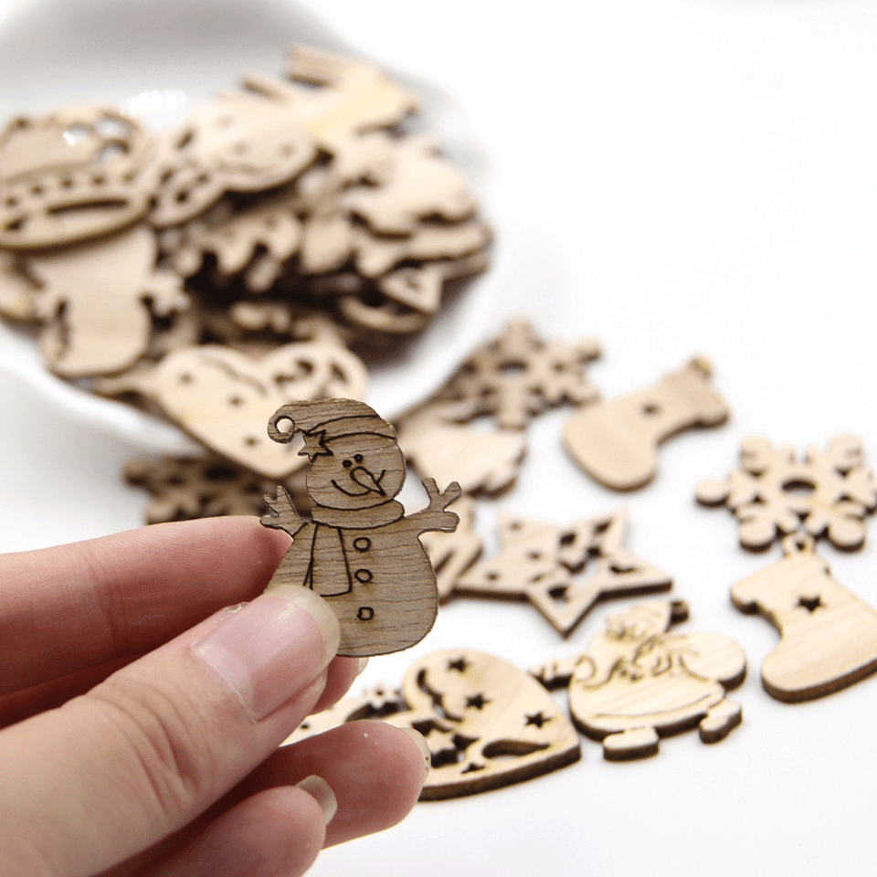 100PCS Wooden Piece Cartoon Cute Creative DIY Cutouts Craft Embellishments Wood Ornament Decorations