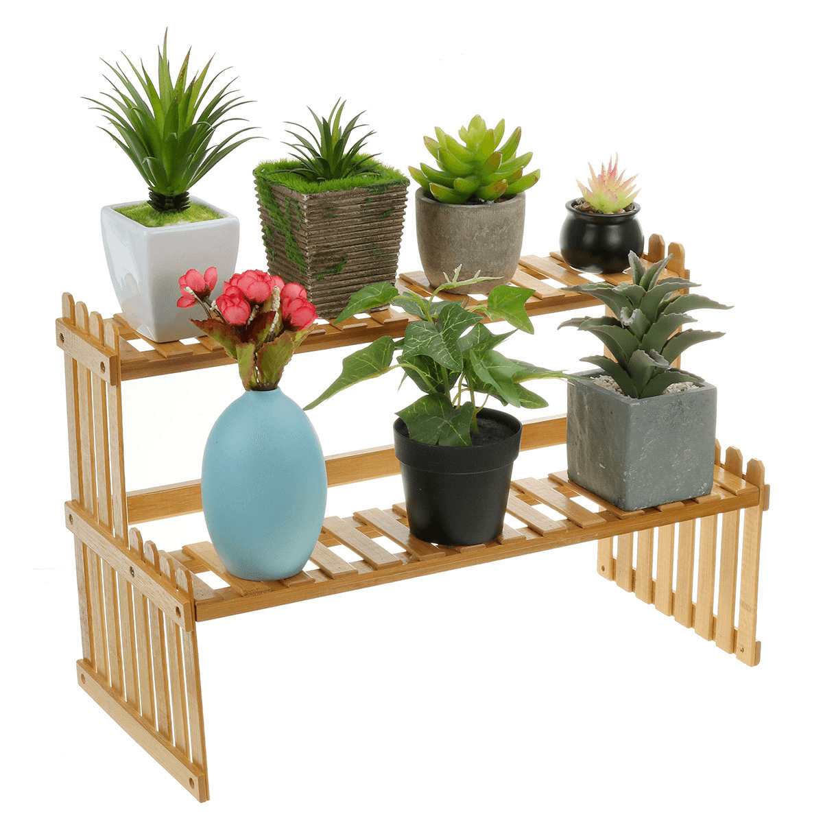 Étagère à 2 niveaux pour plantes succulentes, fleurs, bonsaï, pot de rangement, présentoir, support de bureau, mini bibliothèque