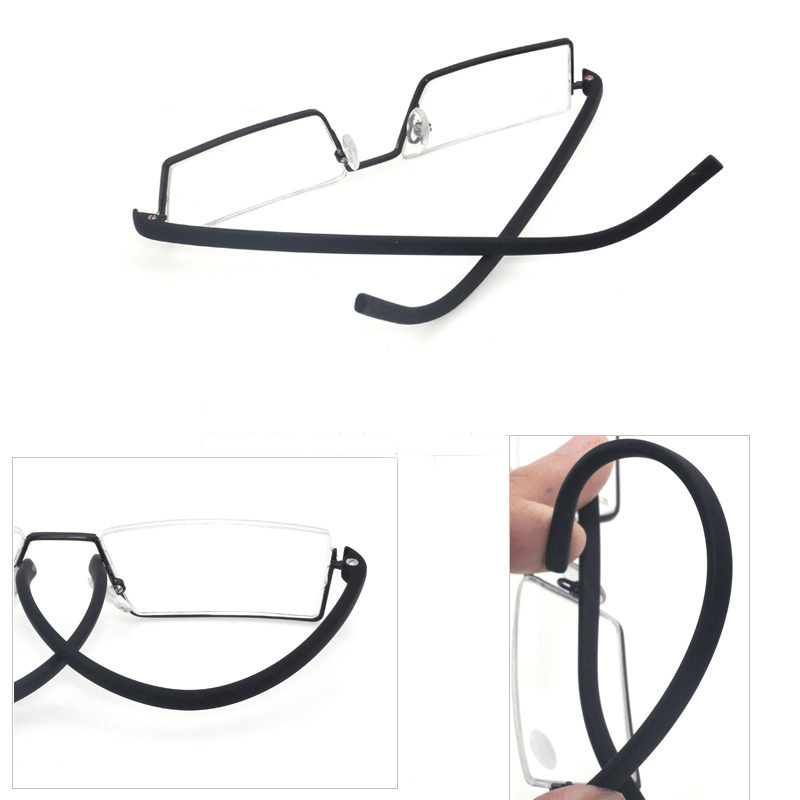 Support demi-monture pour lunettes de lecture en résine légère et durable, portable, noir, non anti-lumière bleue