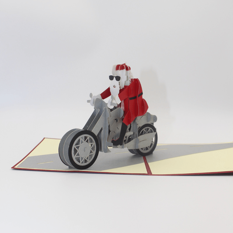 Christmas 3D Motorcycle Santa Claus Pop up Greeting Card Christmas Gifts Party Greeting Card