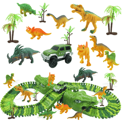 153Pcs Dinosaur Railway Car Track Racing Track Toys Set Bend Flexible Race Track Flash Light Car Educational Toys for Kids Gift