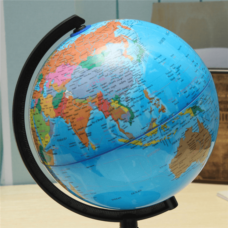 Globo terráqueo con mapa del mundo azul océano de 20 cm con soporte giratorio, juguete educativo de geografía, regalo