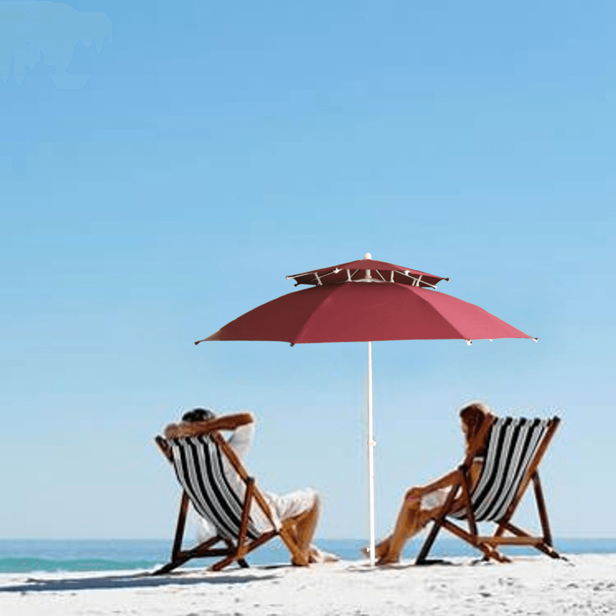 Parasol portatif d'extérieur de 2,4 m à double toit pour terrasse, grand parasol, auvent de plage, pique-nique, camping