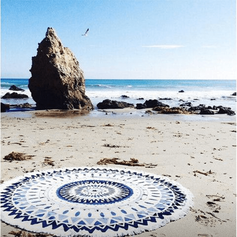 Toalla de playa de fibra de poliéster fina de estilo europeo de 150 cm para yoga, sábana redonda, tapiz y mantel