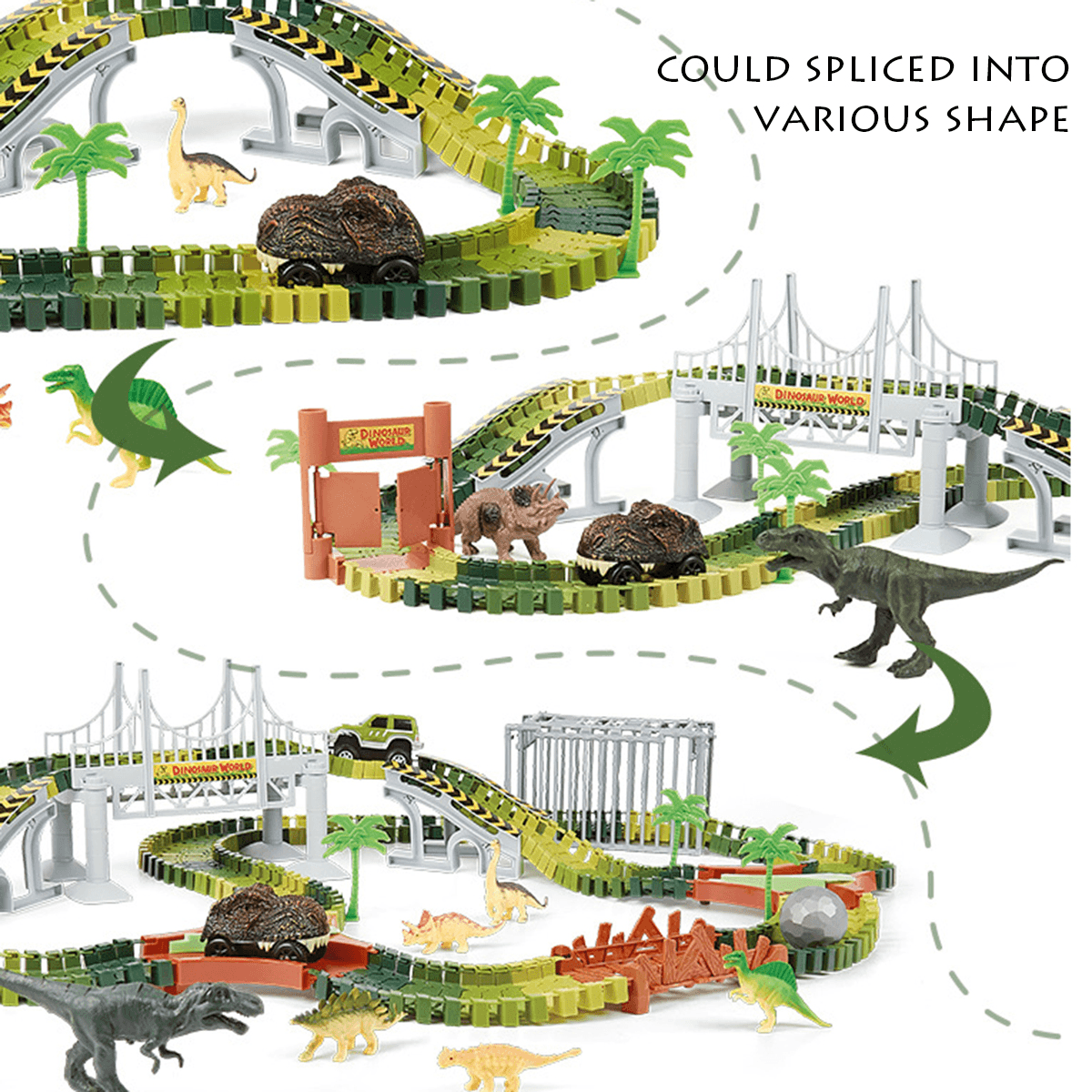 Dinosaur World Piste de course flexible pour voiture Jouets Jeu de construction Jeu éducatif Jouet pour enfants Cadeau