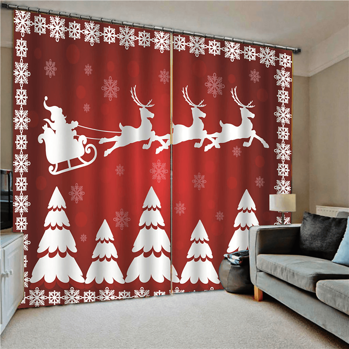 Rideaux occultants imprimés de Noël 132 x 160 cm pour décoration de Noël du salon