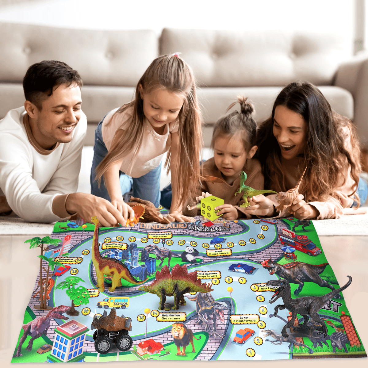 Jouets de dinosaures Figurines de dinosaures avec tapis de jeu et arbres d'activités, ensemble de jeu éducatif réaliste pour dinosaures pour créer un monde de dinosaures comprenant Triceratops, Velociraptor, pour enfants, garçons et filles