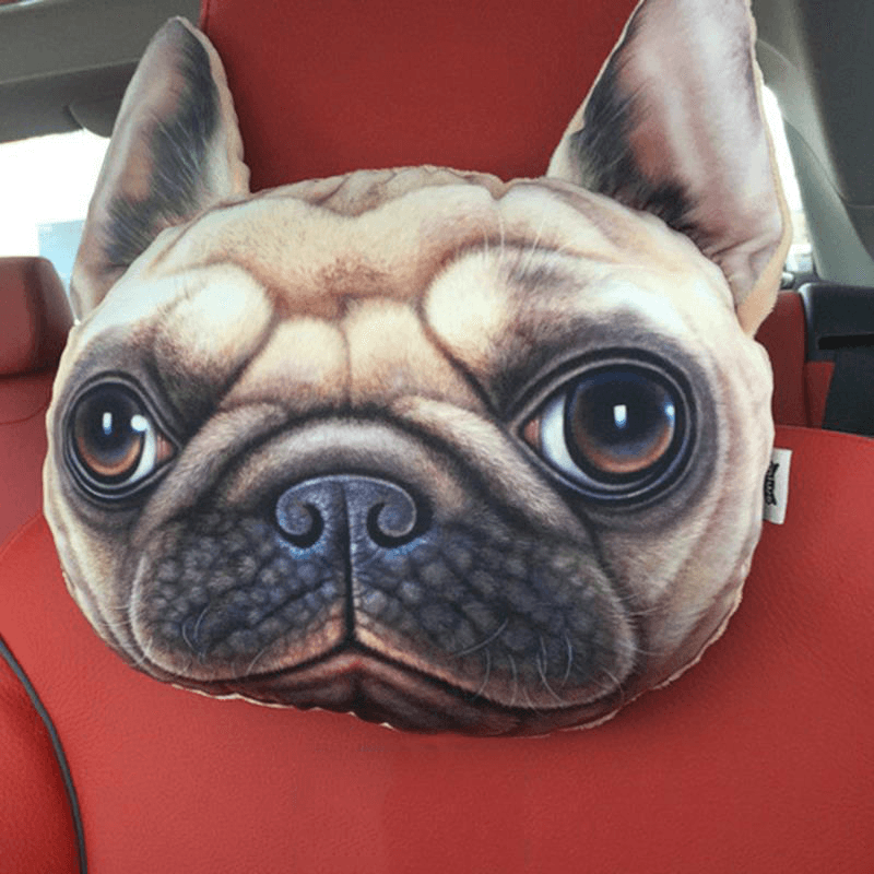 Appuie-tête de voiture 3D Husky confortable et respirant, oreiller de soutien du cou de dessin animé