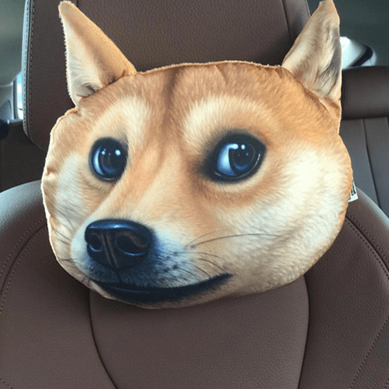 Appuie-tête de voiture 3D Husky confortable et respirant, oreiller de soutien du cou de dessin animé