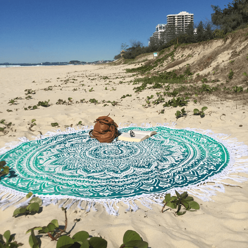 Toalla de playa de fibra de poliéster fina de estilo europeo de 150 cm para yoga, sábana redonda, tapiz y mantel