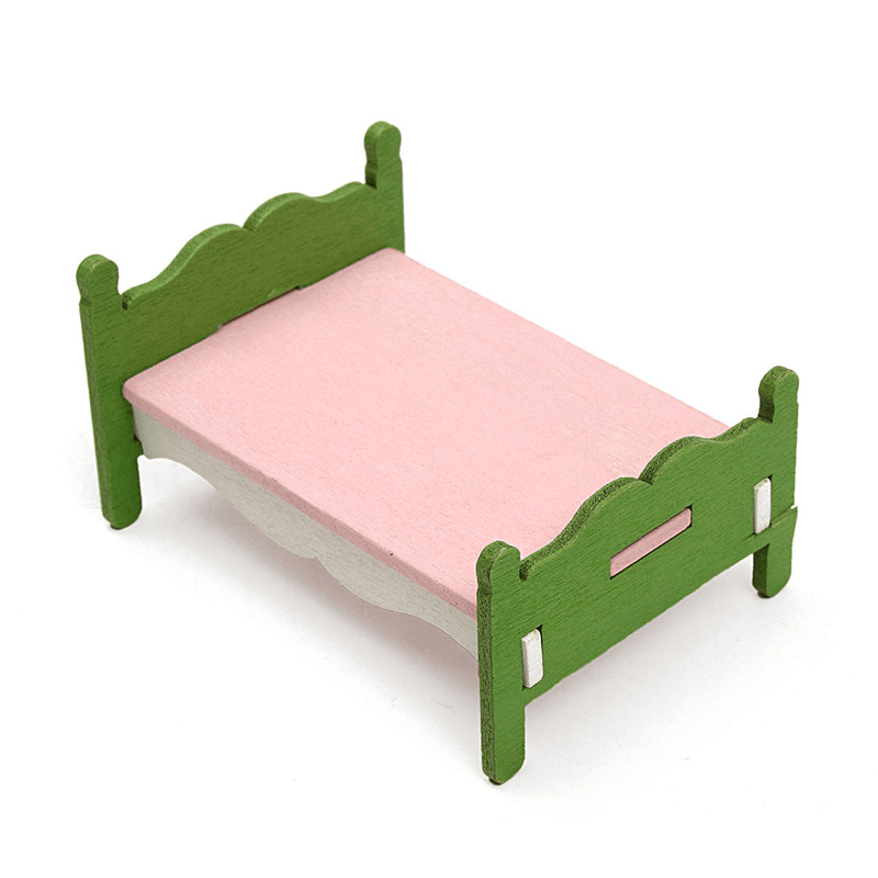 Kit de dormitorio en miniatura para casa de muñecas, juego de muebles de madera, juguete de juego de rol para familias