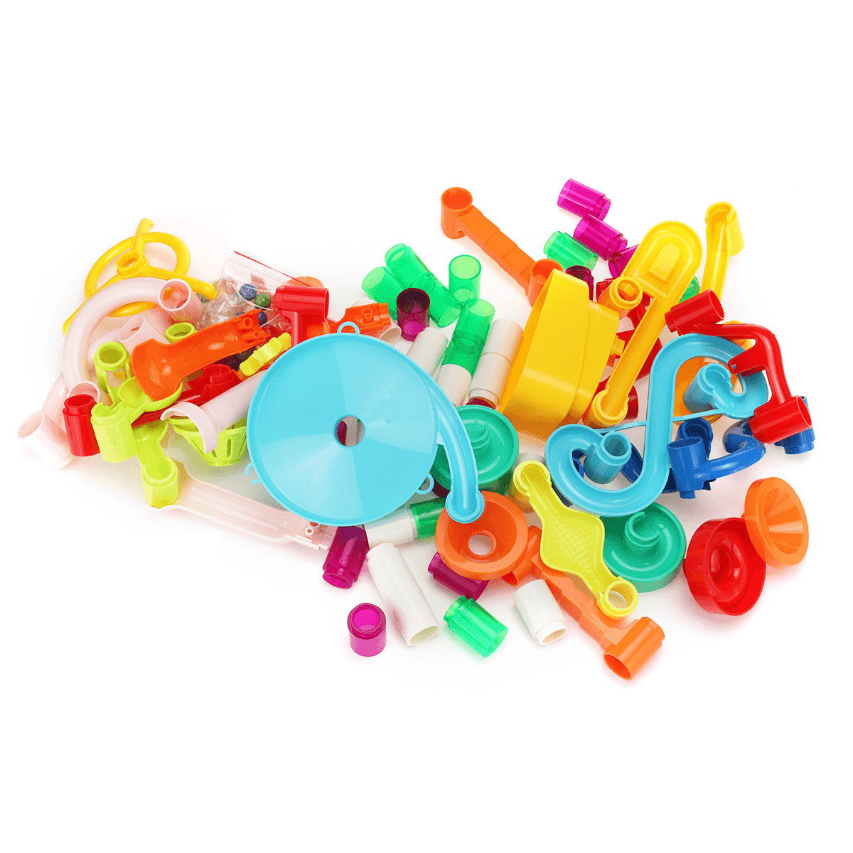 Lot de 105 sous-verres en plastique transparents colorés pour enfants, blocs de piste d'assemblage à faire soi-même, jouet pour cadeau d'anniversaire