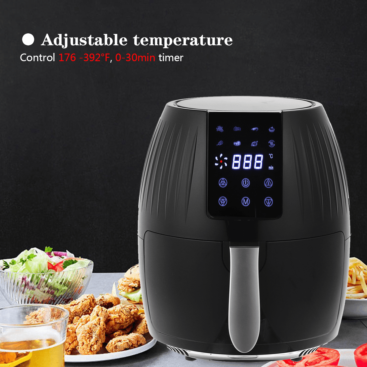 Friteuse à air chaud électrique 1300 W, four sans huile, grande capacité de 5,5 L, écran tactile, cycle de chauffage à 360 °, avec revêtement antiadhésif