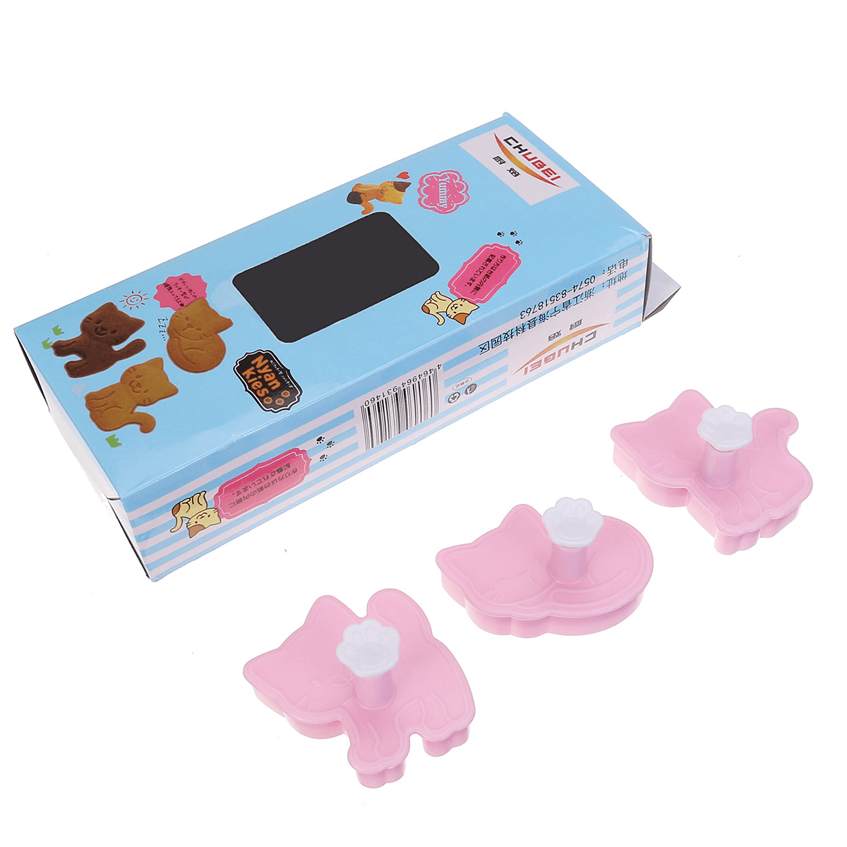 Juego de 3 cortadores de galletas con forma de gato, molde para fondant, para repostería, utensilios de cocina