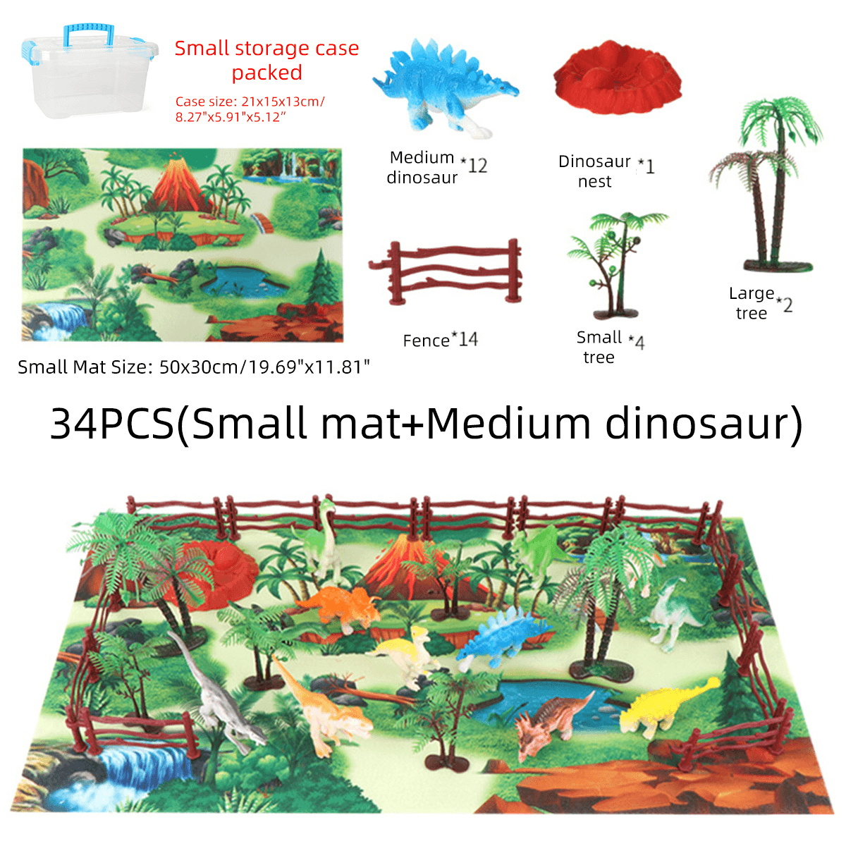 Juego de 28/33/34/63/65 piezas de dinosaurios fundidos a presión de varios estilos, juguete educativo con tapete de juego para niños, regalo de fiesta de cumpleaños de Navidad