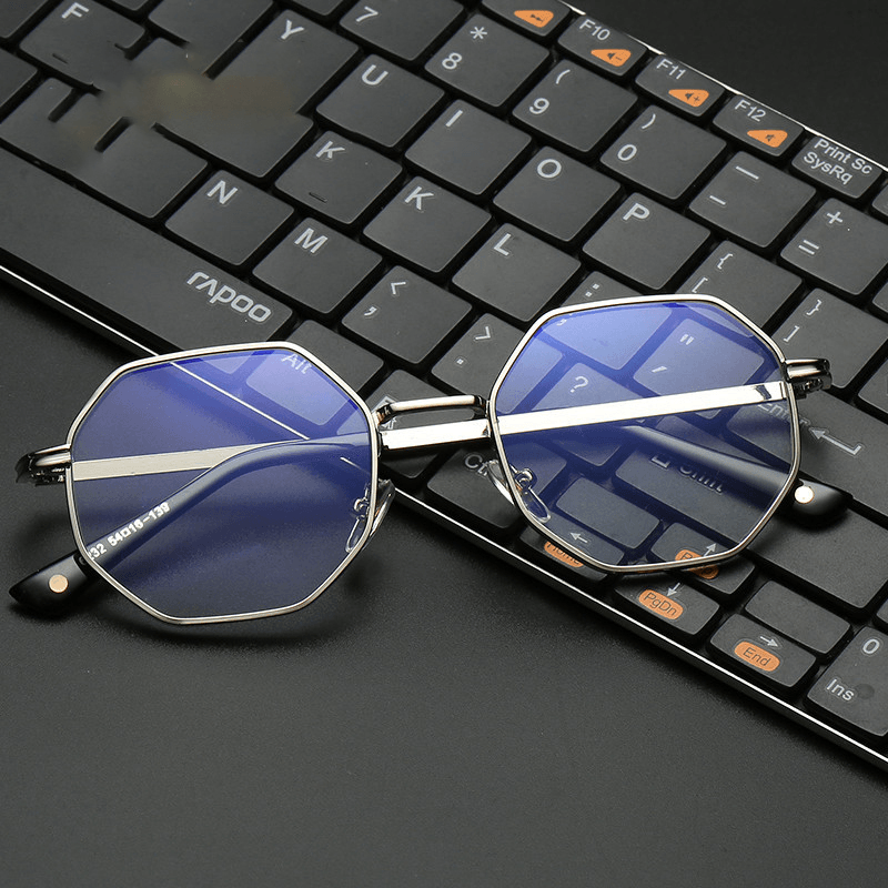 Gafas poligonales anti-rayos azules, estilo retro, con borde grueso, para el cuidado de los ojos, con bloqueo de luz azul