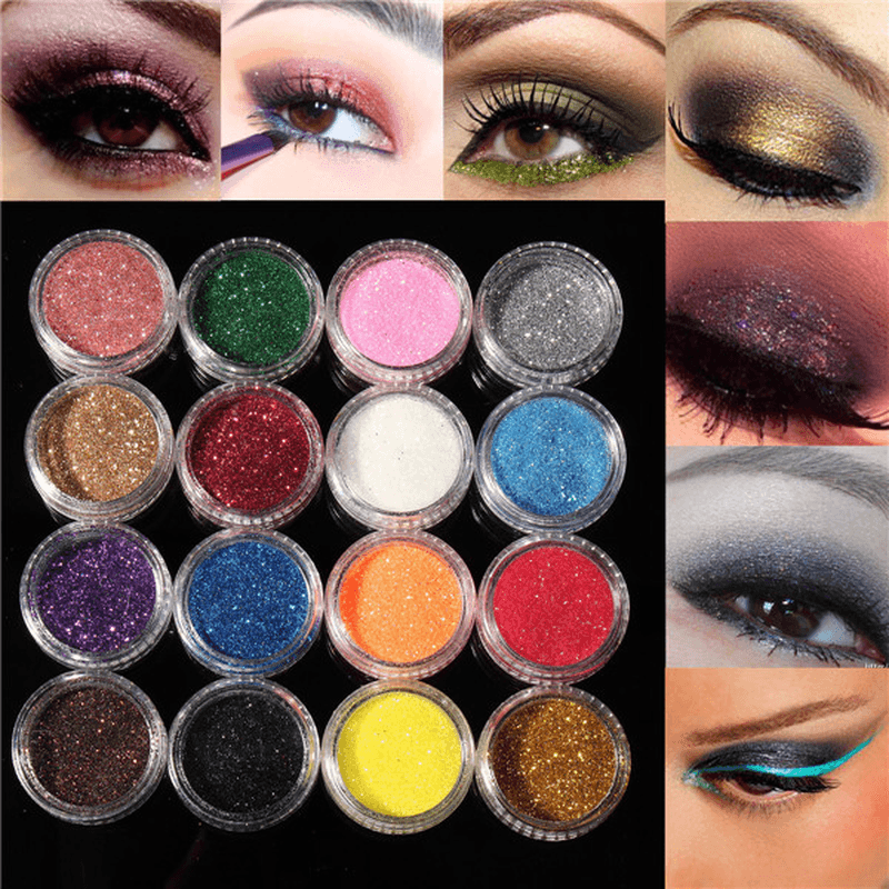 16 Colors Eye Shadow Pigment Glitter Powder Spangle Set Nail Art Decoration DIY Bling Party Shimmer Makeup