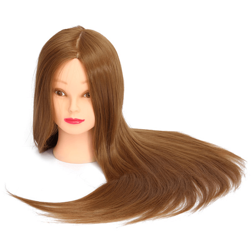 Cabeza de maniquí de entrenamiento de cabello lacio de 18 pulgadas de color marrón para práctica de corte de salón