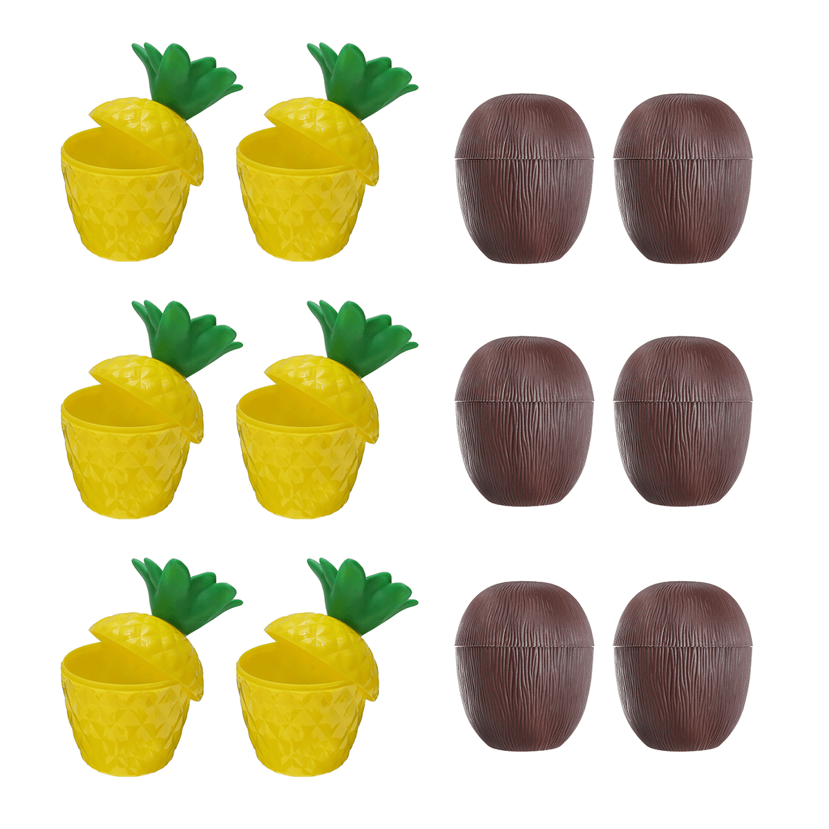 Lot de 12 gobelets en plastique à base de noix de coco et d'ananas avec paille, style tropical hawaïen, Luau, Hula, plage, piscine, fête