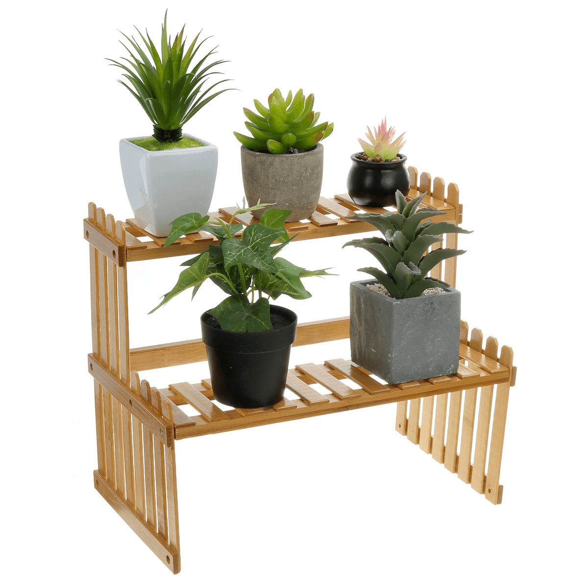 Étagère à 2 niveaux pour plantes succulentes, fleurs, bonsaï, pot de rangement, présentoir, support de bureau, mini bibliothèque