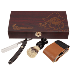 Kit de rasage pour barbier, rasoir droit, blaireau, cuir, boîte en bois