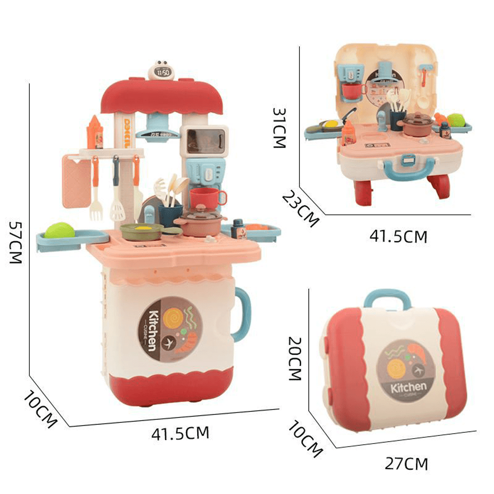 3 in 1 Colorful Multifunctional Portable Backpack Handbag Simulation Kitchen Play House Puzzle Educational Toy Set for Children'S Gift