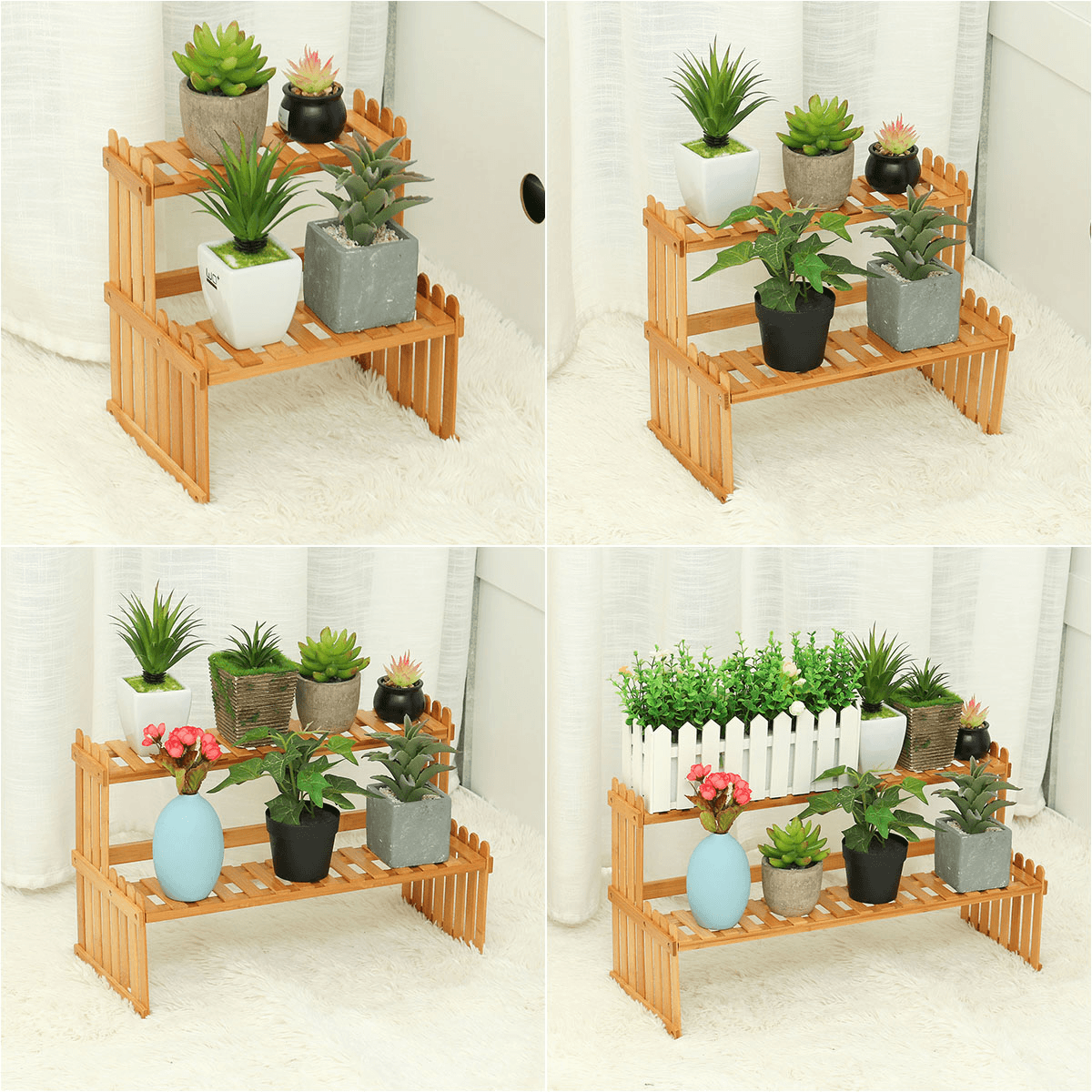 Étagère à 2 niveaux pour plantes succulentes, fleurs, bonsaï, pot de rangement, présentoir, support de bureau, mini bibliothèque