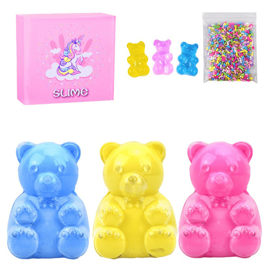 Ours de simulation de slime Areedy Bear et cubes de sucre et accessoires pour ours avec coffret de couleurs, jouets d'intérieur