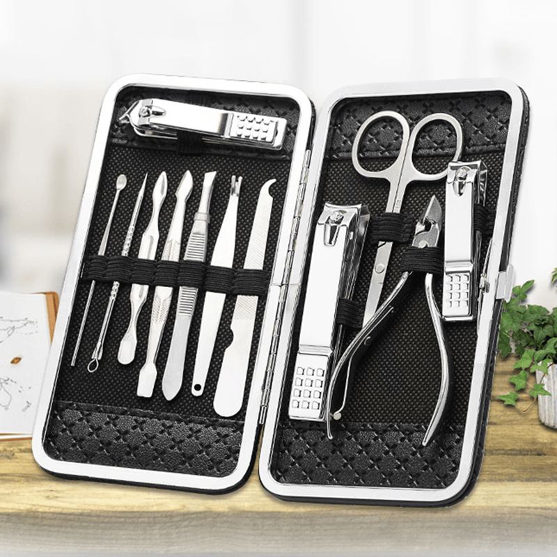 12Pcs Stainless Steel Nail Clippers Set Portable Exfoliating Manicure Pedicure Grooming Kit