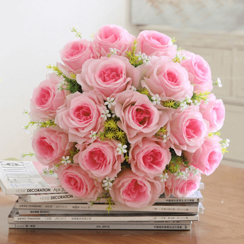 Ramo de 18 cabezas de rosas artificiales de seda de 15 pulgadas para decoración de bodas y hogar