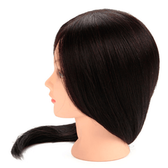 Maniquí de práctica 100 % negro con cabello humano real, cabezal de entrenamiento para peluquería, soporte de pinza para corte