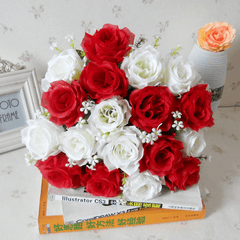 Ramo de 18 cabezas de rosas artificiales de seda de 15 pulgadas para decoración de bodas y hogar