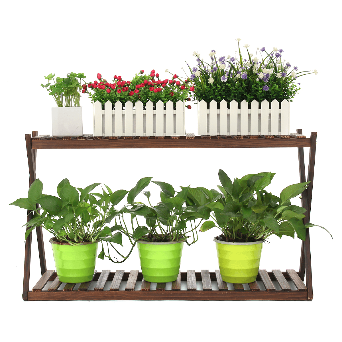 Support de plantes à 2 niveaux, étagères pour pots de fleurs, intérieur et extérieur, jardin, maison, bureau, jardinière, étagère de rangement