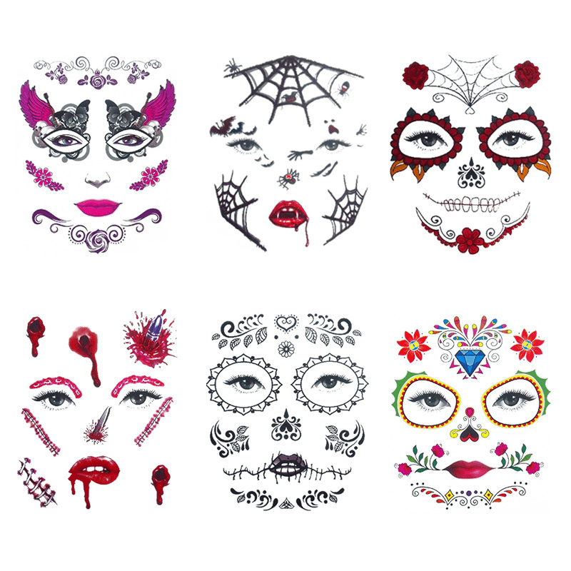 6Pcs/Set Halloween Costume Cosplay Party Makeup Face Eye Terror Temporary Tattoo Sticker Waterproof