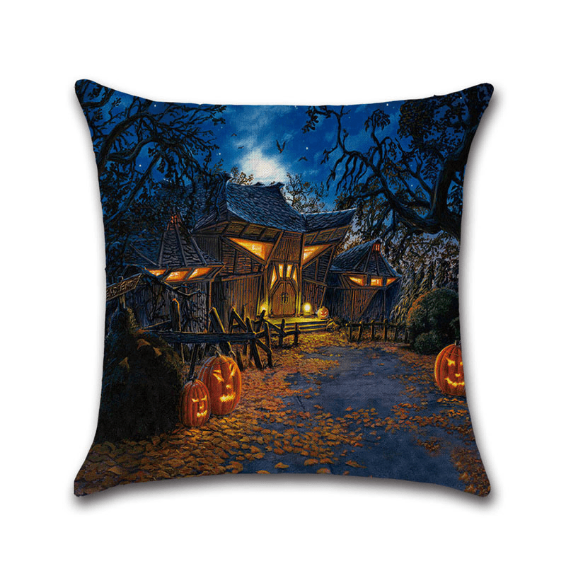 Funda de almohada decorativa con forma de gato y calabaza de la serie Halloween, juguetes de la antigua casa de brujas