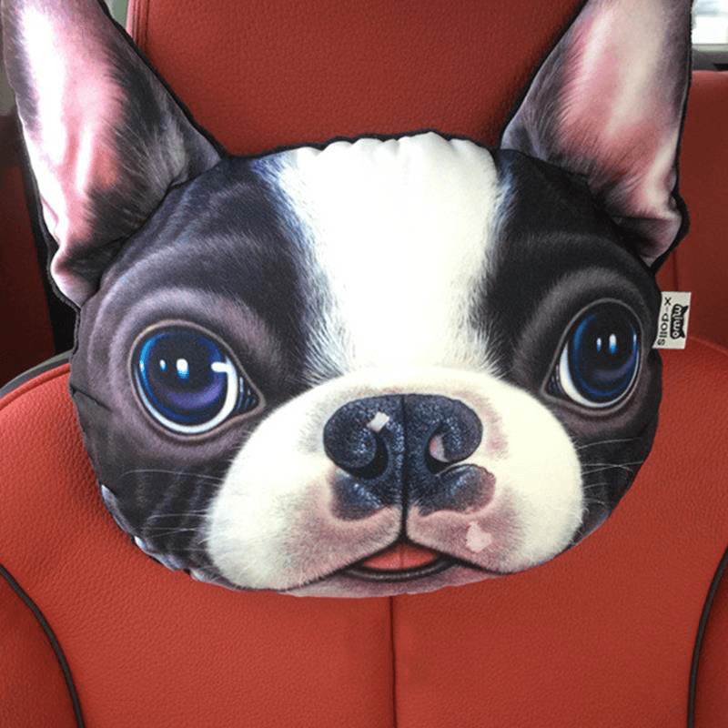 Appuie-tête de voiture 3D Husky confortable et respirant, oreiller de soutien du cou de dessin animé