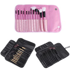 Ensemble de pinceaux de maquillage 12 pièces Kit de pinceaux de maquillage cosmétiques avec étui en cuir Fond de teint Eyeliner Estompeur Anti-cernes Mascara Fard à paupières Poudre pour le visage