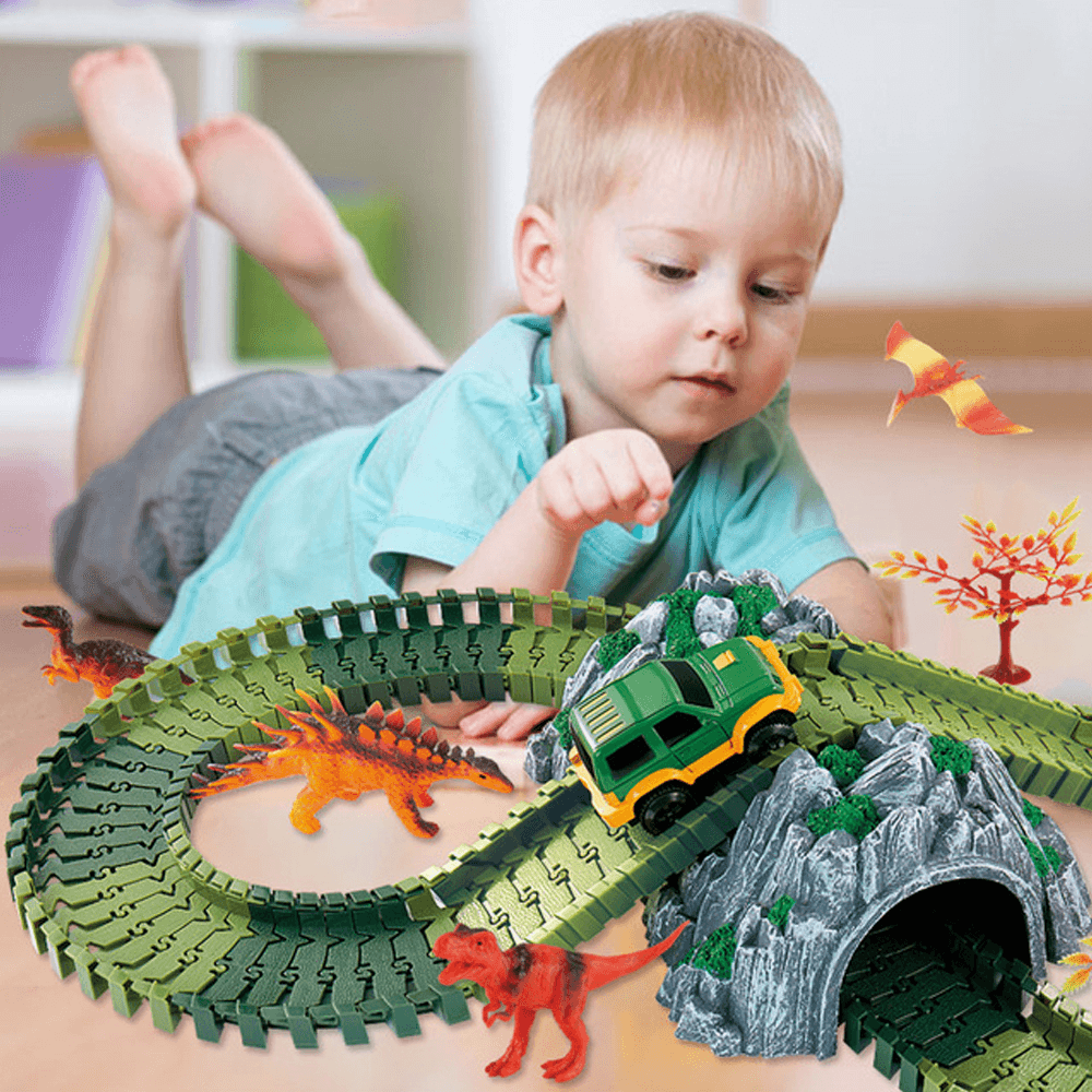 144 PCS Electric Colorful Train Track DIY Assemble Dinosaur Blocks Track Puzzle Model Educational Toy for Kids Gift