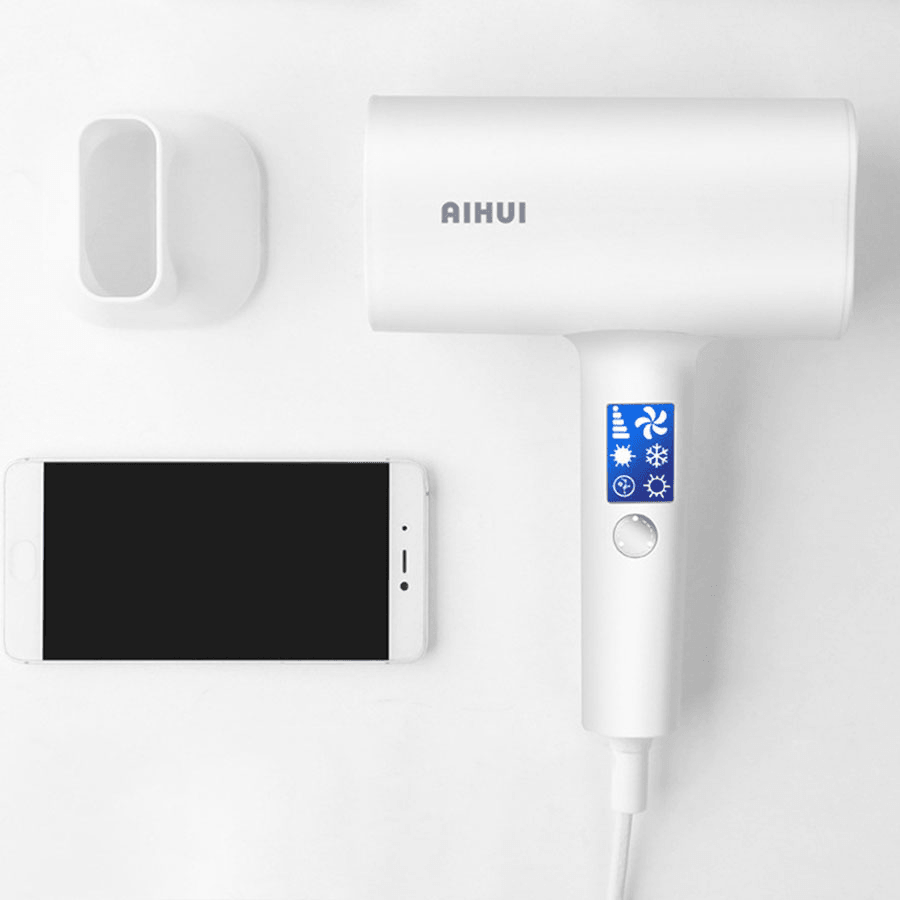 AIHUI 220V 1800W Portable Hair Dryer Intelligent Frequency Conversion Wind Smart LCD Display White 3 in 1 50Hz Blue Negative Ion Hair Salon Home Travel