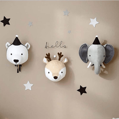 Têtes d'animaux en peluche 3D, éléphant, ours, cerf, décoration murale pour enfants, jouet en peluche pour Noël, anniversaire