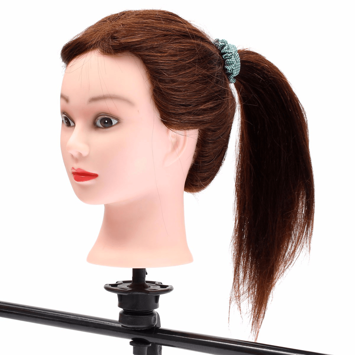 Cabeza de maniquí para entrenamiento de peluquería, de 20" y 90 % cabello humano, color marrón, con pinza para práctica de trenzado