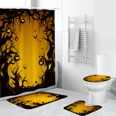 Halloween Series Decorative Toys Bathroom Toilet Cover+Non-Slip Pedestal Rug+Bath Mat / Waterproof Shower Curtain Halloween Style