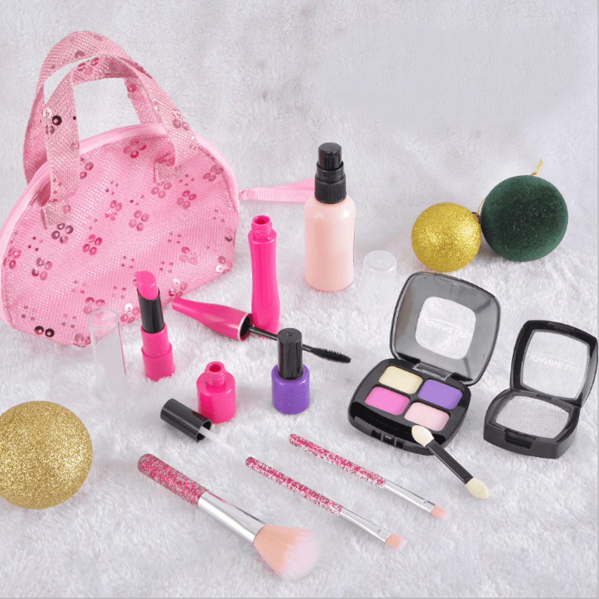 Lot de 12 faux pinceaux de maquillage pour fard à paupières, vernis à ongles pailleté, ensemble de jeu avec sac de rangement pour petite fille, cadeau cosmétique