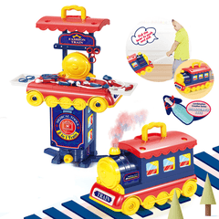 Juego de cocina multiestilo 2 en 1 y juego de aprendizaje de tren pequeño portátil, juguetes para niños, regalo