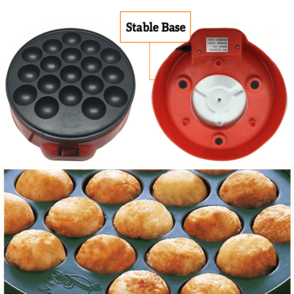 Parrilla para takoyaki de 18 agujeros, placa de cocción, máquina de cocina con forma de pulpo, 650 W, 220 V